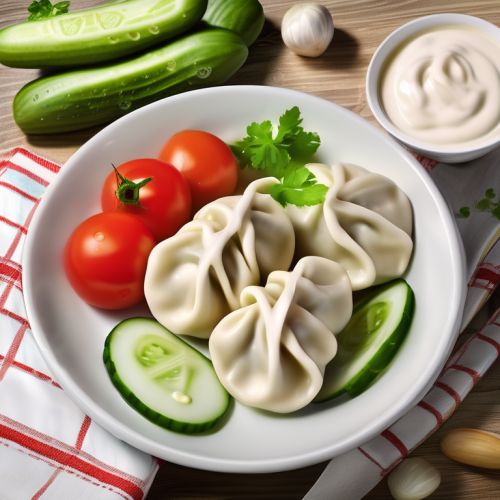 Pelmeni with Cucumbers, Tomatoes, and Mayonnaise