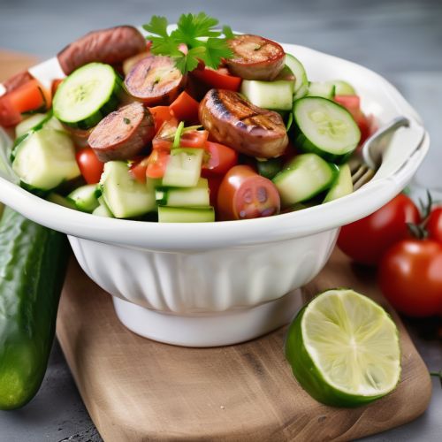 Cucumber and Tomato Salad with Grilled Sausages
