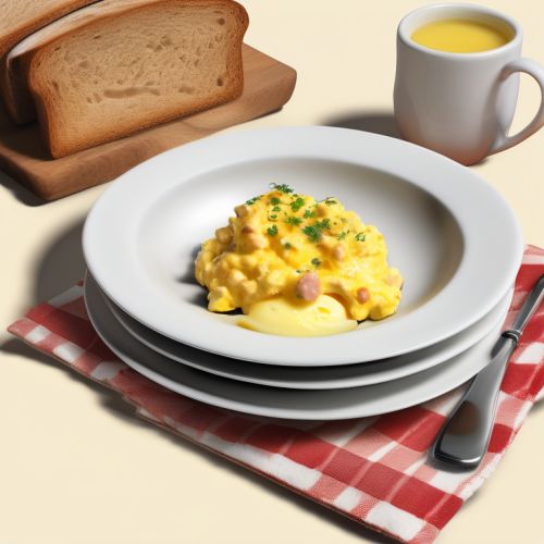 Scrambled Eggs with Bread and Sausage