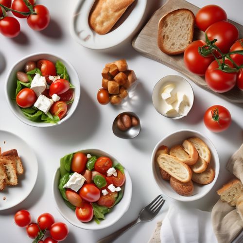 Tomato Feta Cheese Salad with Sausage and Bread Croutons