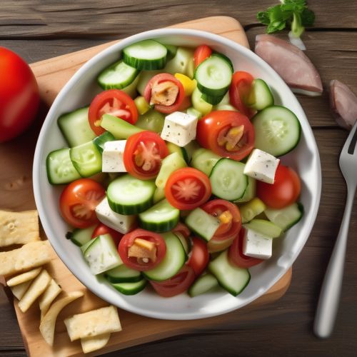 Tomato Cucumber Salad with Cheese and Sausage