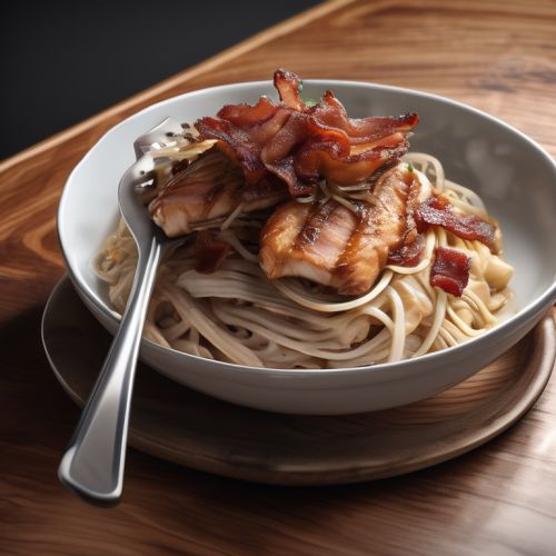 Buckwheat Noodles with Bacon, Chicken, and Onion