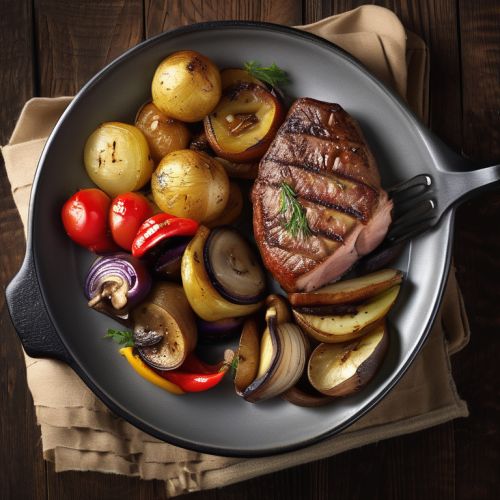 Oven-Baked Pork Steak with Potatoes and Vegetables