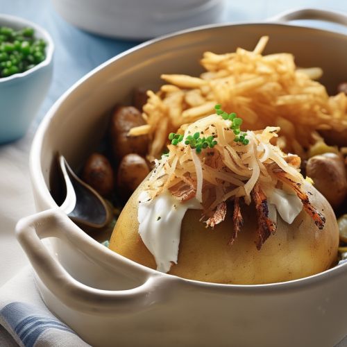 Baked Potato with Crispy Onion and Fish