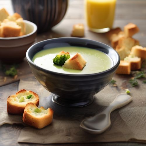 Cheesy Broccoli Soup with Croutons