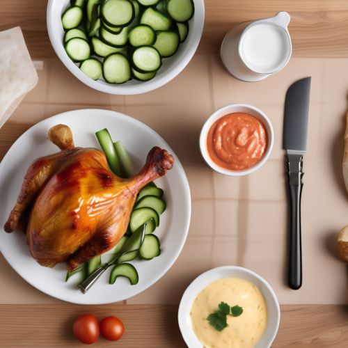 Baked Turkey Drumstick with Cucumber, Cheese, Potatoes, and Tomatoes