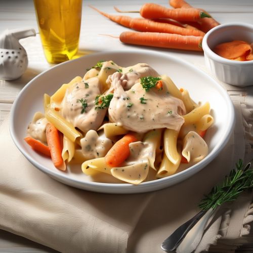 Creamy Chicken Pasta with Roasted Potatoes and Carrots