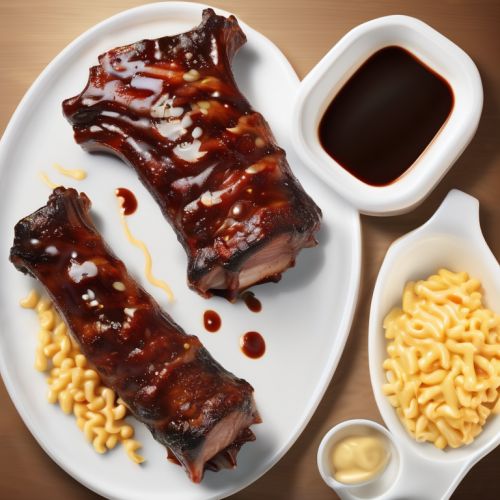 Pork Ribs with Garlic, Mayonnaise, Soy Sauce, Cheese, and Macaroni