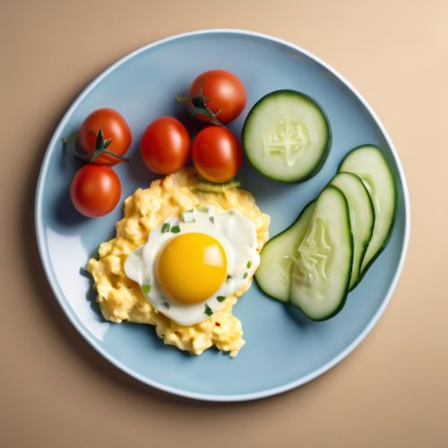 Scrambled Eggs with Cheese, Tomatoes, and Cucumbers