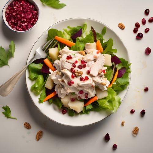 Chicken Salad with Pomegranate, Potato, Carrot, Beetroot, Walnut, and Mayonnaise