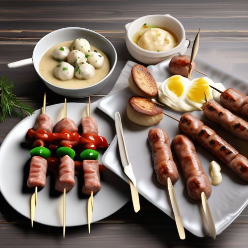 Sausage and Olive Skewers with Creamy Dip