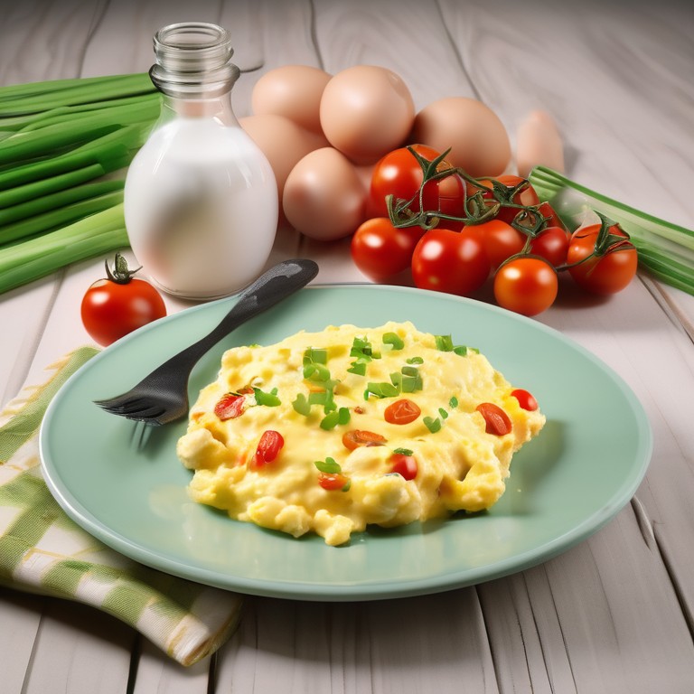 Creamy Scrambled Eggs with Cherry Tomatoes and Green Onions