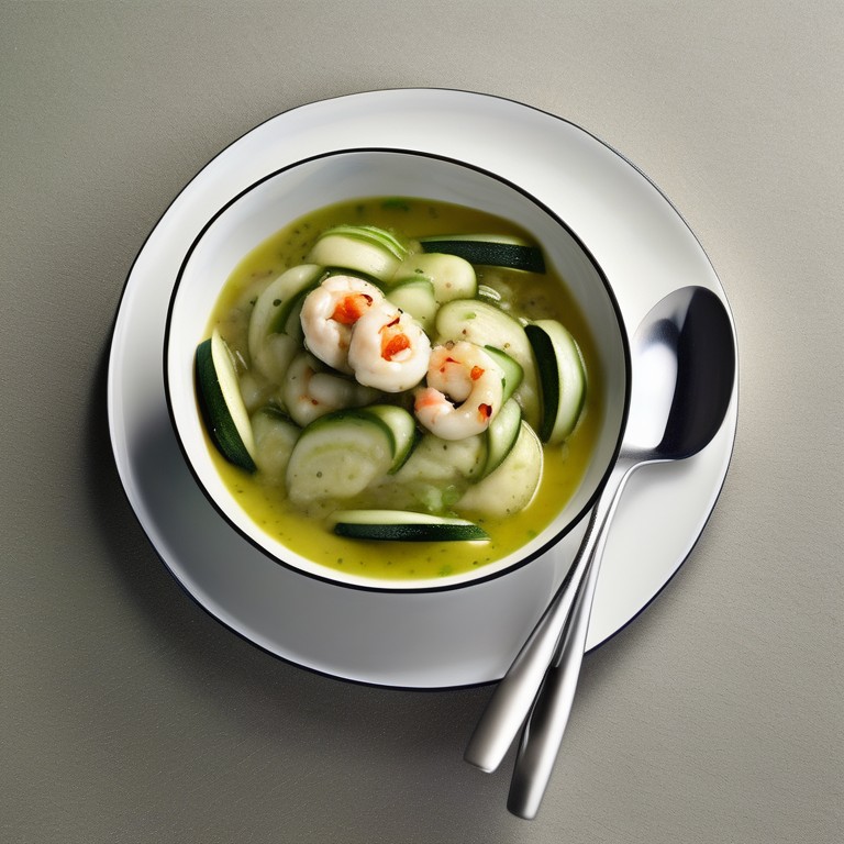 Gebratene Zucchini mit Scampis in Kokosmilchsauce