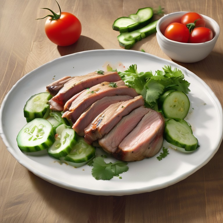 Herbed Pork with Cilantro, Tomatoes, and Cucumber