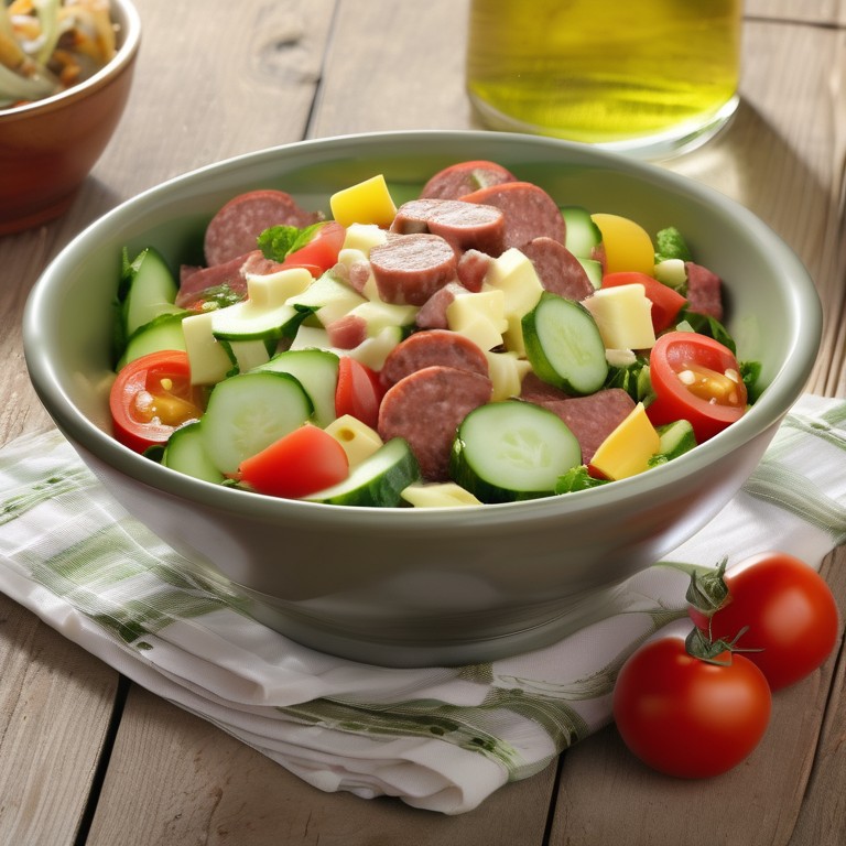 Cheese, Cucumber, Tomato, and Sausage Salad