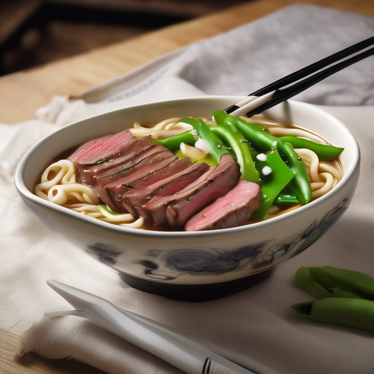 Udon Noodles with Snow Peas and Flank Steak
