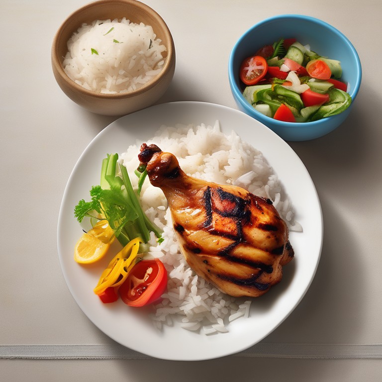 Grilled Chicken with Rice and Vegetable Salad
