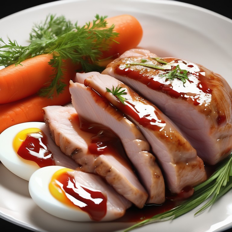 Pork with Ketchup, Carrots, Herbs, and Eggs