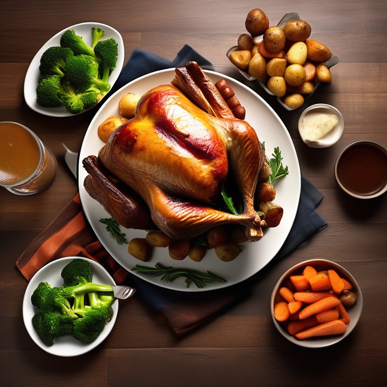 Roasted Turkey with Potatoes, Carrots, and Broccoli