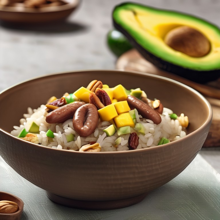 Nut Rice with Sausage, Avocado, and Mango