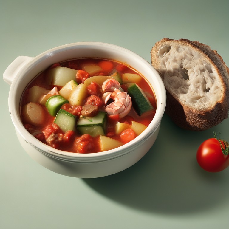 Cucumber, Meat, Potato, Crab, and Tomato Stew