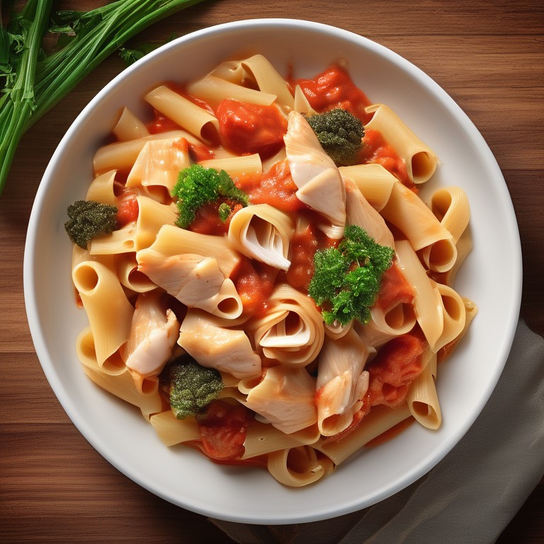 Pasta with Chicken and Vegetables in Tomato Sauce