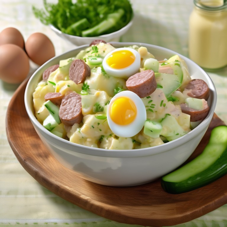 Potato Salad with Cucumber, Eggs, and Sausage