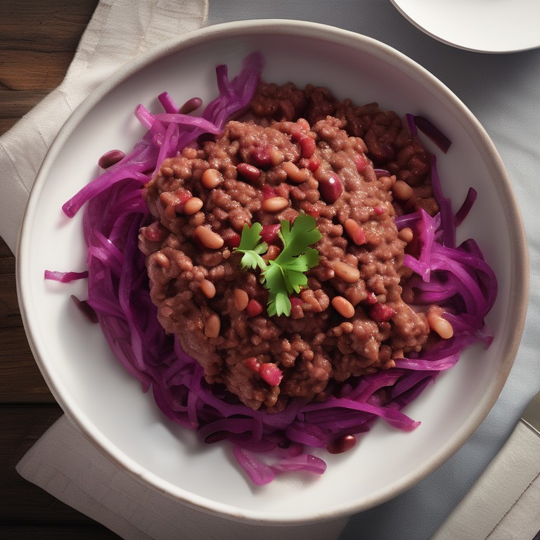 Hackfleisch mit Kidney Bohnen und Rotkohl