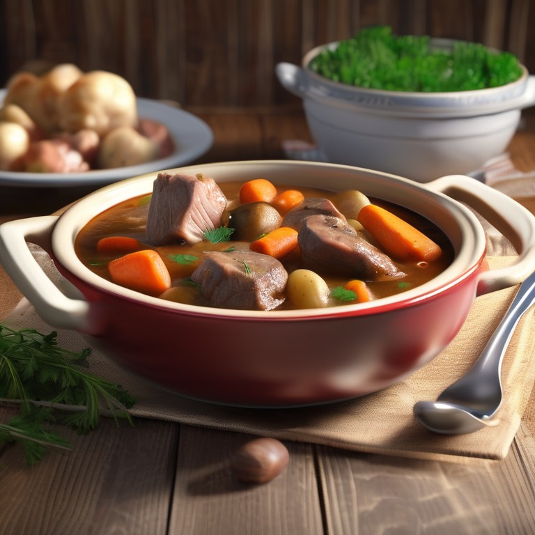 Lamb Stew with Carrots, Potatoes, Beans, and Mushrooms