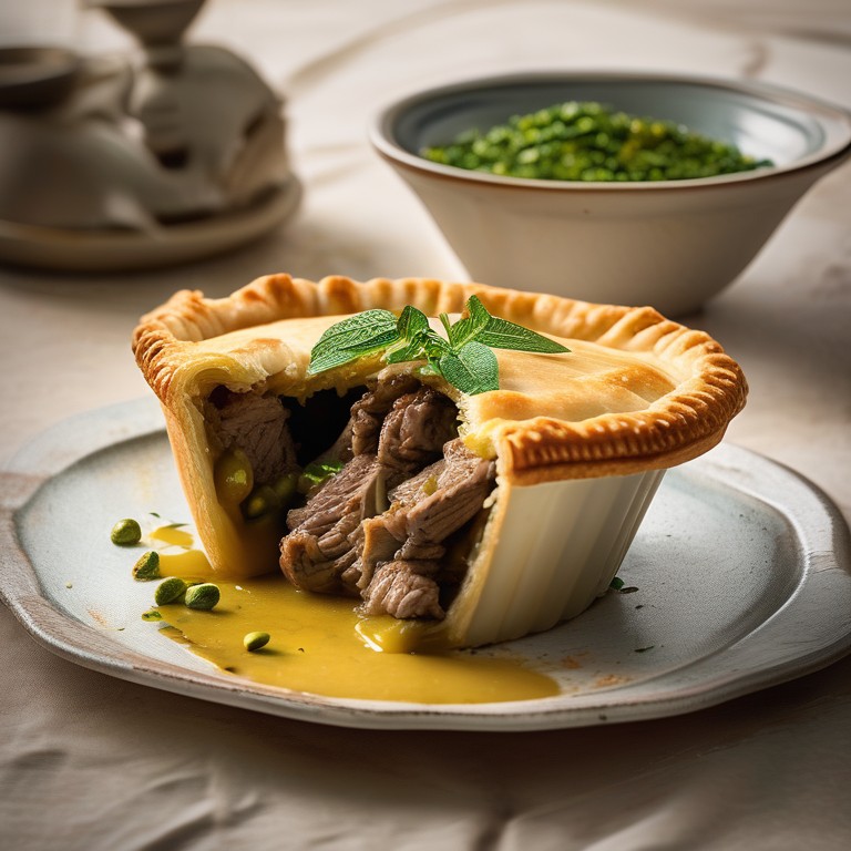 Tahini-Lamb Pie with Orange, Pistachio, and Mint Sauce