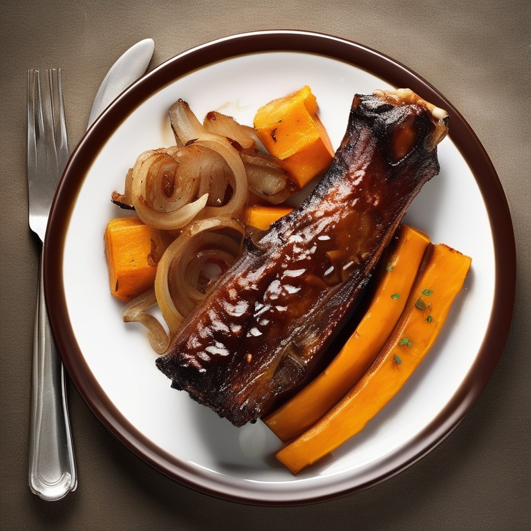Baked Pork Ribs with Pumpkin and Onion