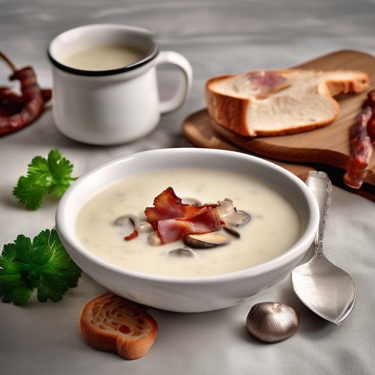 Creamy Chicken Soup with Bacon and Mushrooms