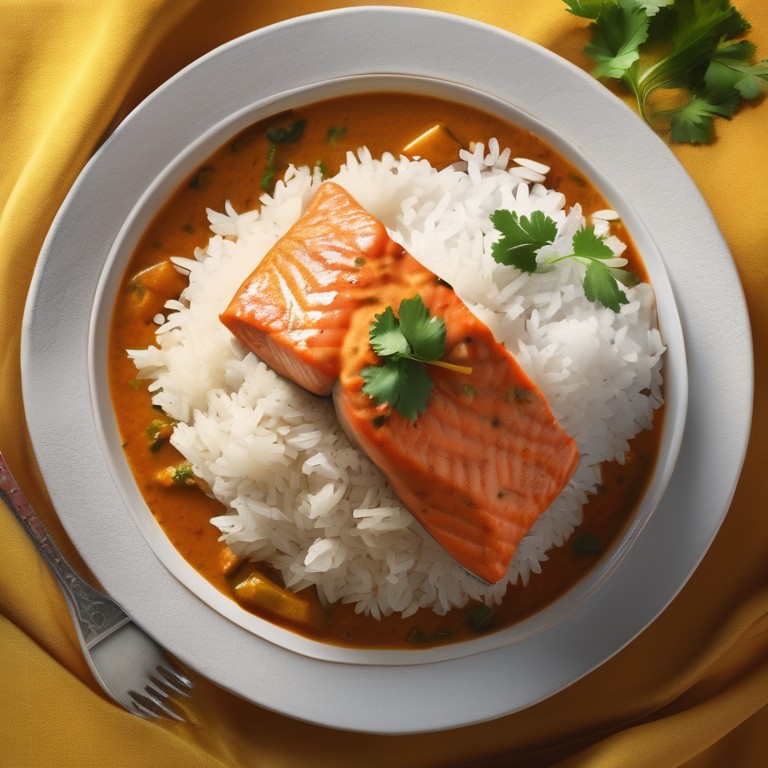 Indischer Lachs-Curry mit Reis
