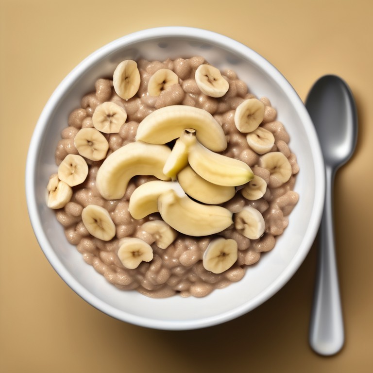 Whole-grain, high-fiber cereal with diced bananas and low-fat milk