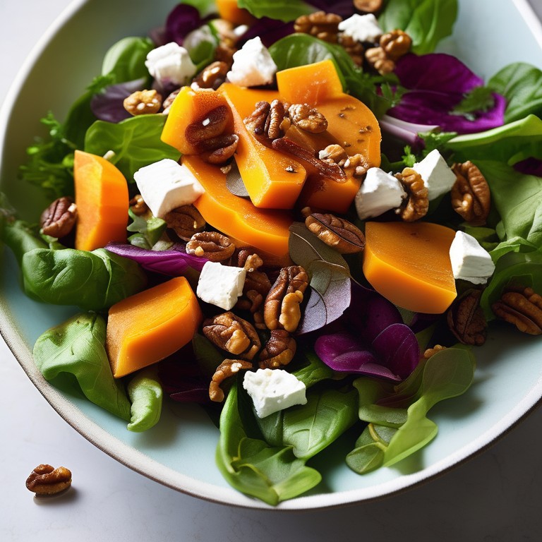 Roast Butternut Squash Salad with Spiced Lentils, Goat Cheese, and Walnuts