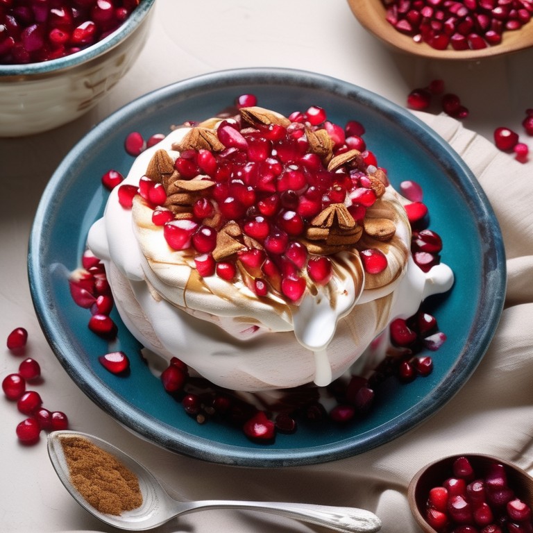 Brown Sugar Pavlova with Cinnamon Cream and Pomegranate