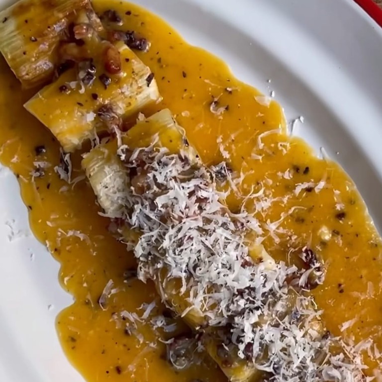 Puerros asados a la carbonara