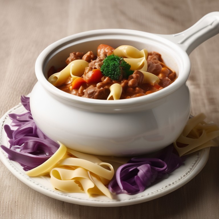 Мясной гуляш с макаронами