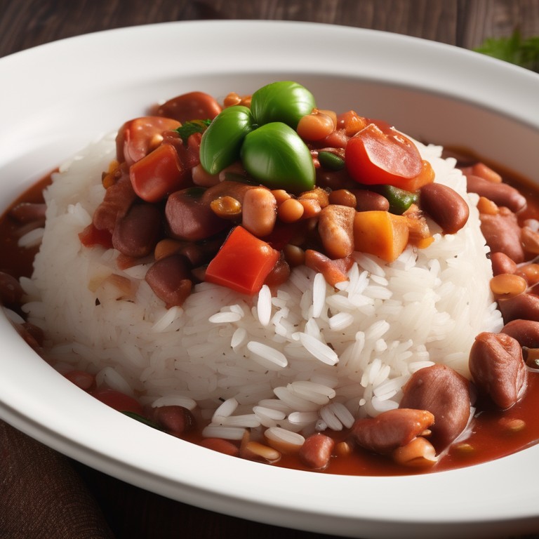 Rice and Beans with Tomato Chicken Stew