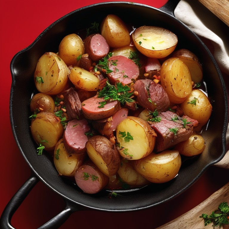 Patates Sautees aux Ail et Viandes