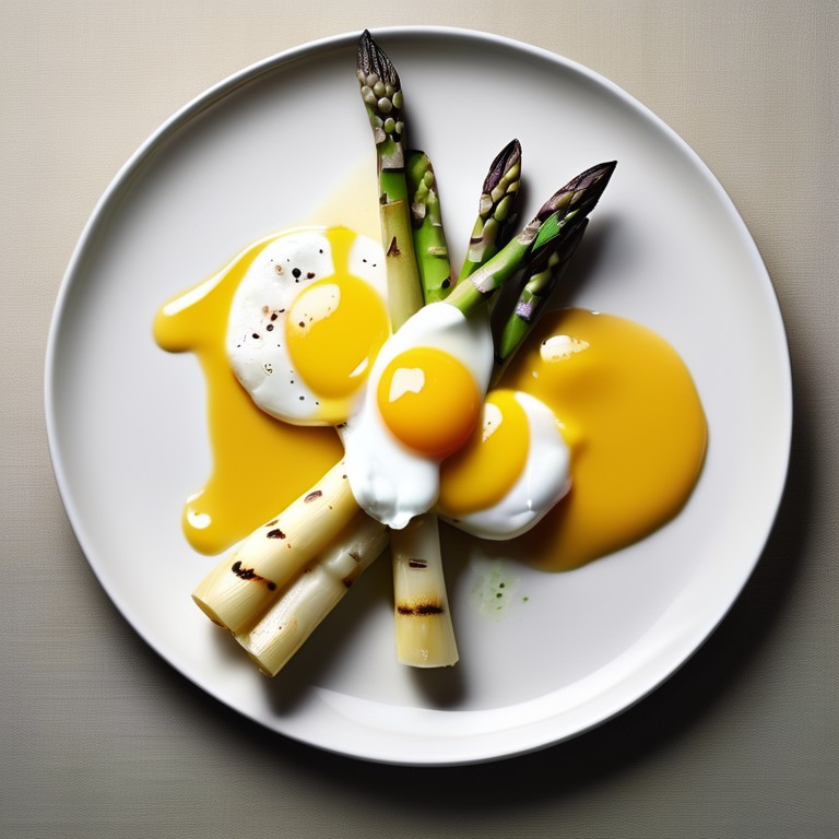 Asperges Blanches Grillées, Œuf Poché et Sauce Hollandaise à l'Orange