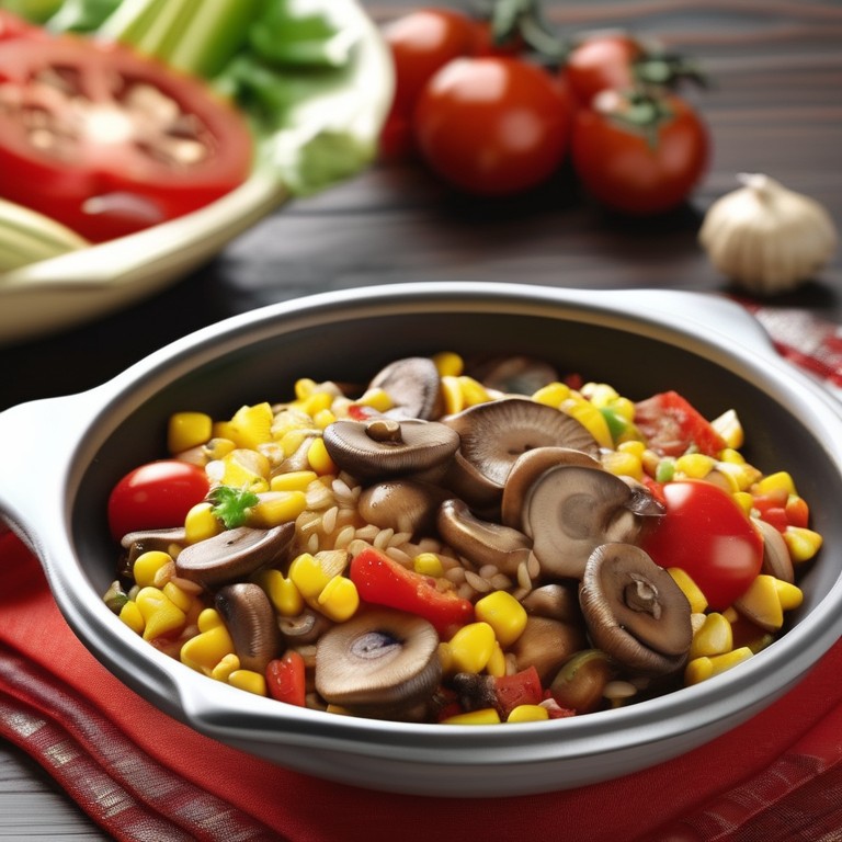 Pilz-Tomaten-Reis mit Mais