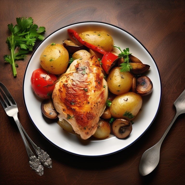 Gebratene Hähnchenbrust mit Paprika-Pilz-Kartoffel-Pfanne - Mr. Cook