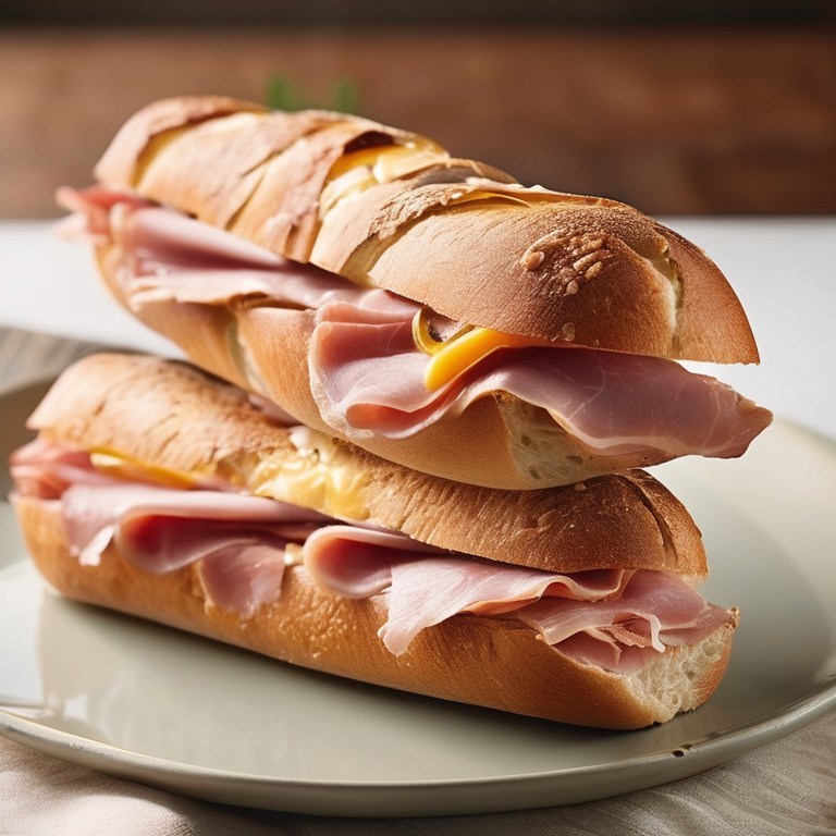 Überbackenes Vollkornbaguette mit Schinken