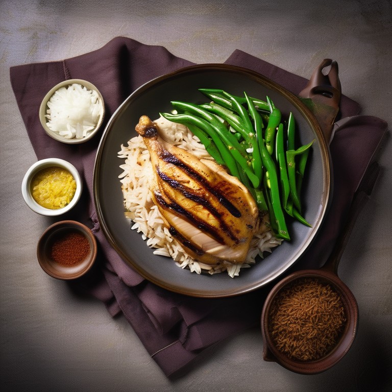 Grilled Lemon Chicken with Brown Basmati Rice and Garlic Green Beans
