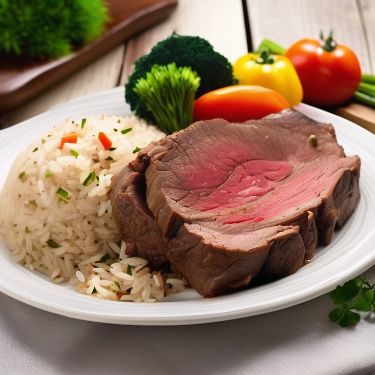 Herb-Crusted Roast Beef with Brown Basmati Rice and Vegetable Medley